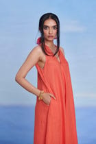 Tangerine Linen Flared Dress - Sale view 9