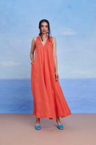 Tangerine Linen Flared Dress - Sale view 10