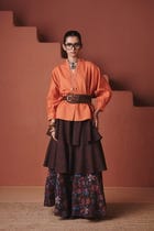 Coffee Chintz Co-Linen Tiered Skirt view 1