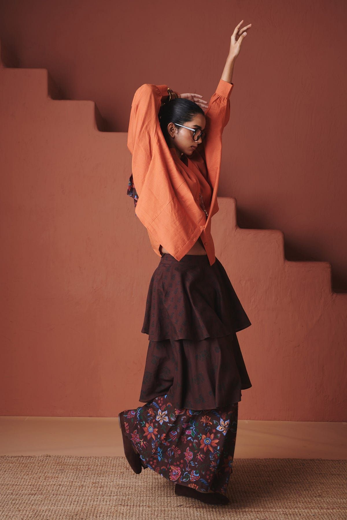 Coffee Chintz Co-Linen Tiered Skirt - image 4