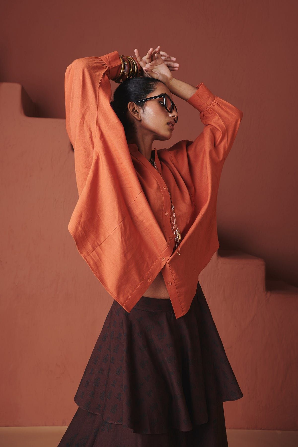 Coffee Chintz Co-Linen Tiered Skirt - image 6