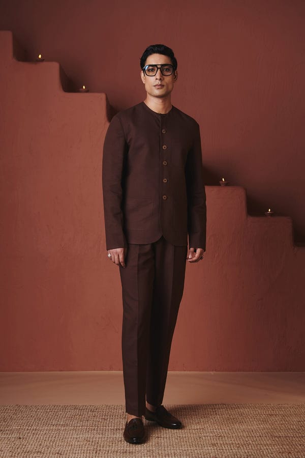 Saphed — Coffee Co-Linen Men's Pleated Tapered Pants