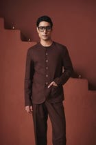 Coffee Co-Linen Men's Pleated Tapered Pants view 6