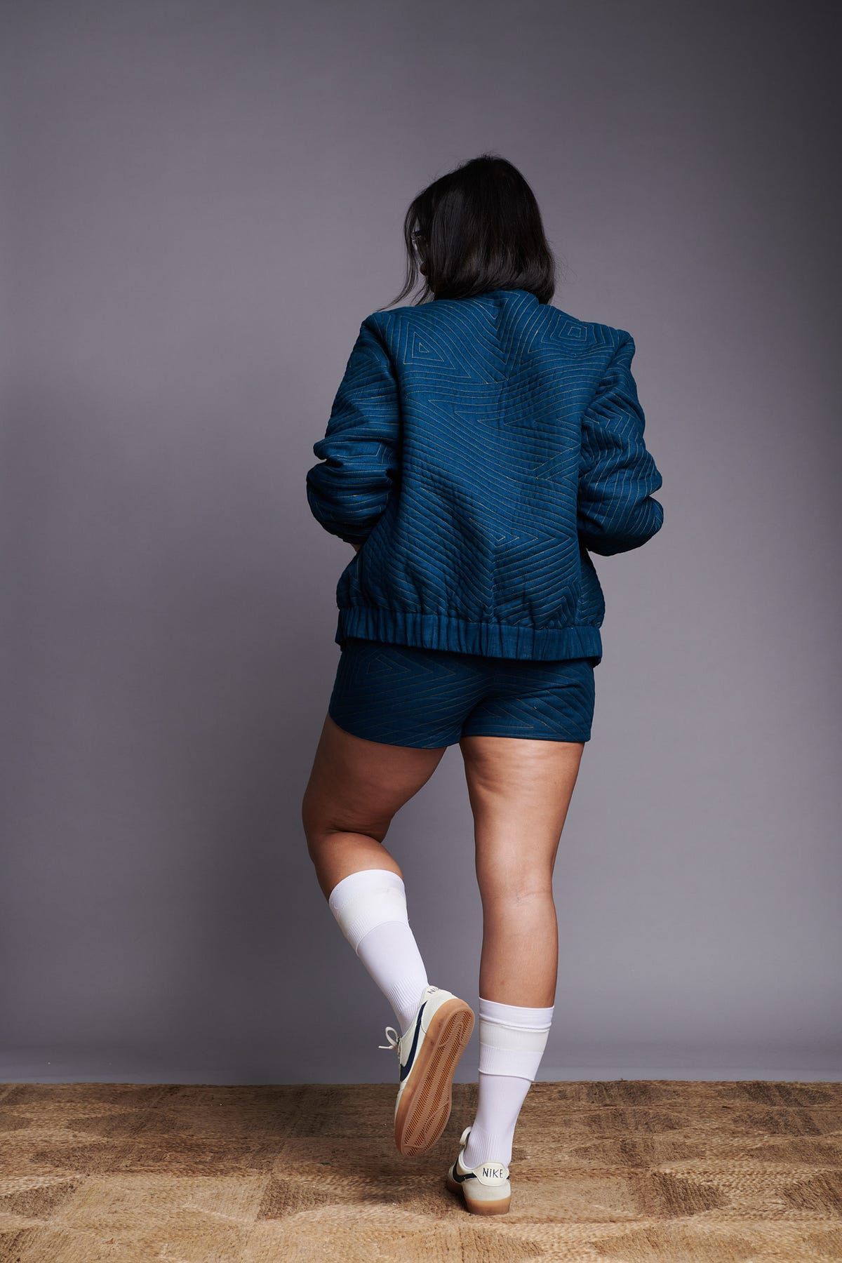 Indigo Linen Unisex Quilted Bomber Jacket - image 9