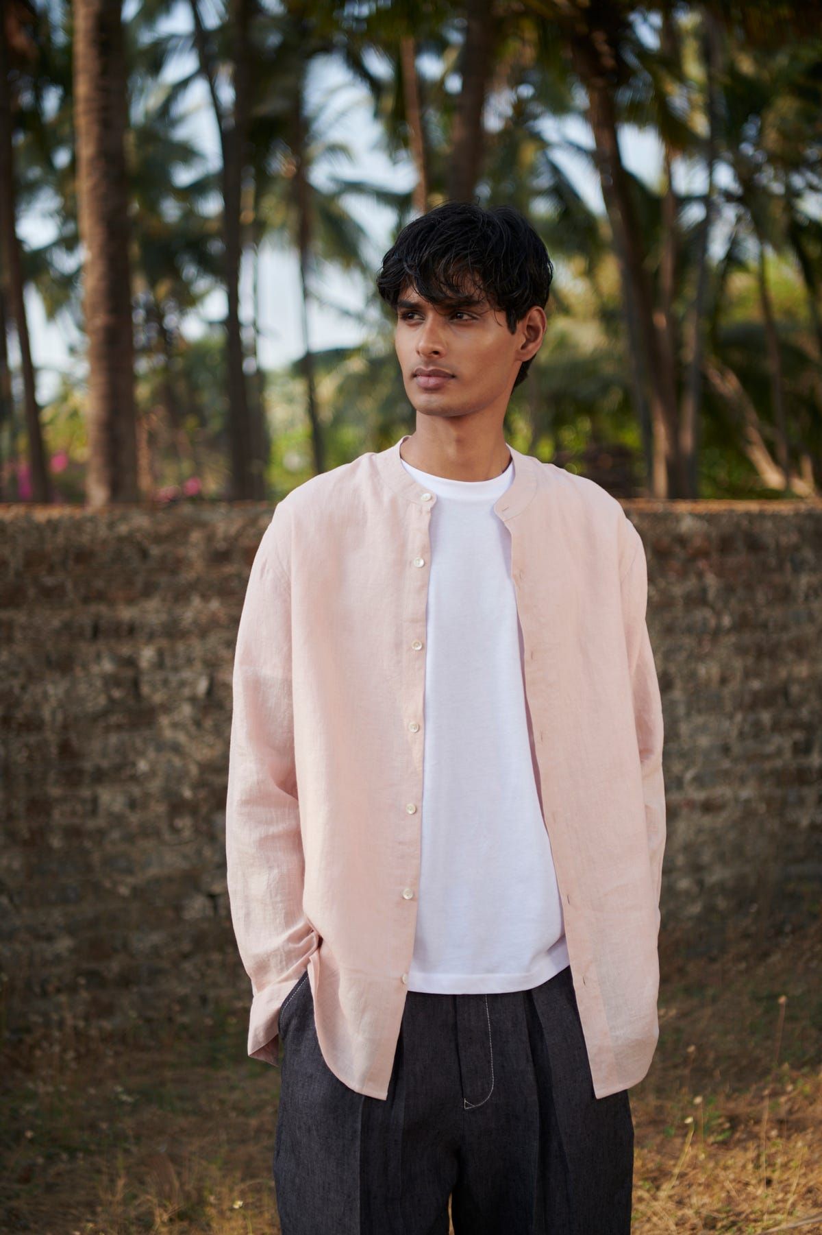 Blush Linen Men's Band Collar Shirt - image 1
