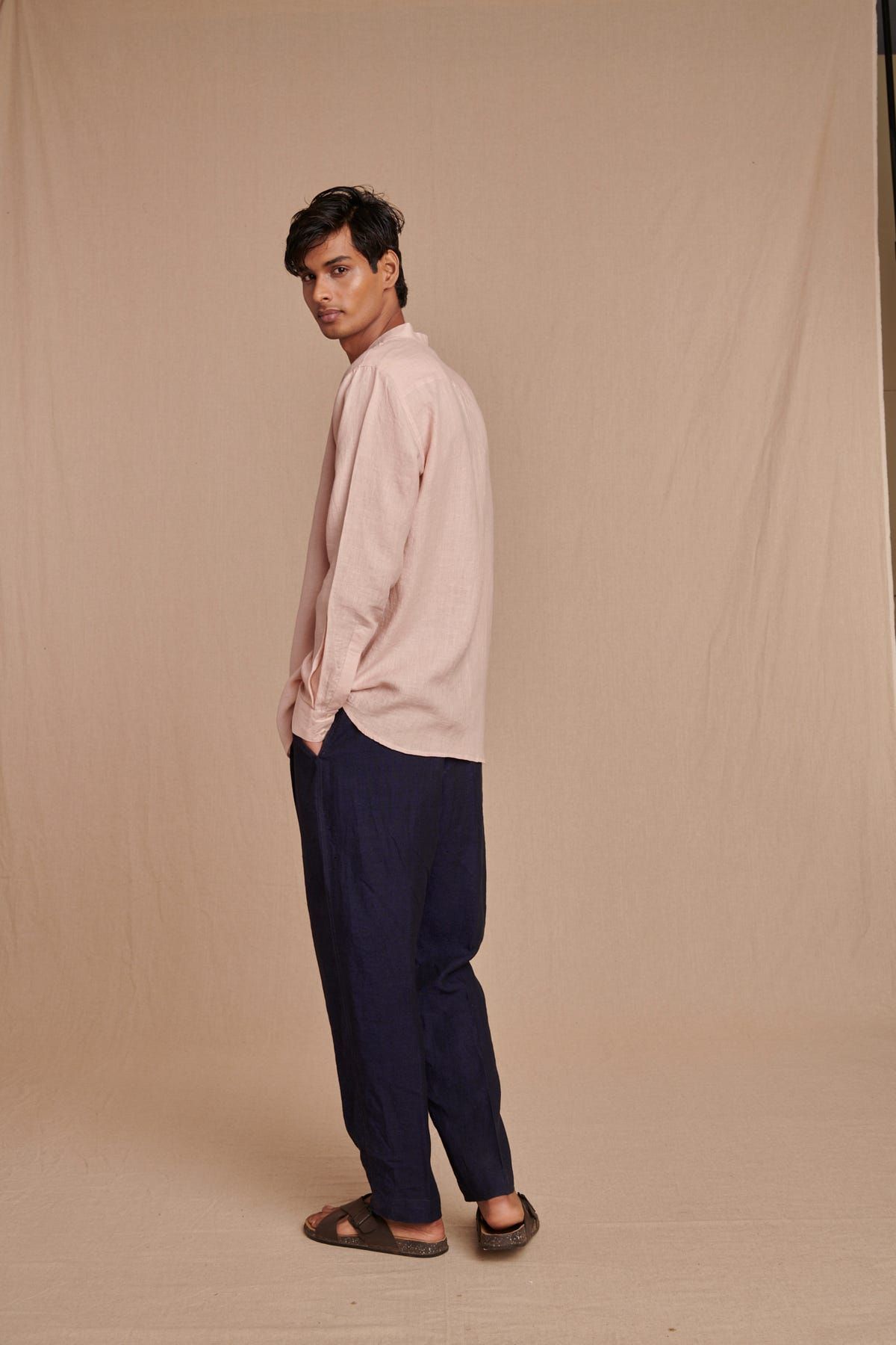Blush Linen Men's Band Collar Shirt - image 11
