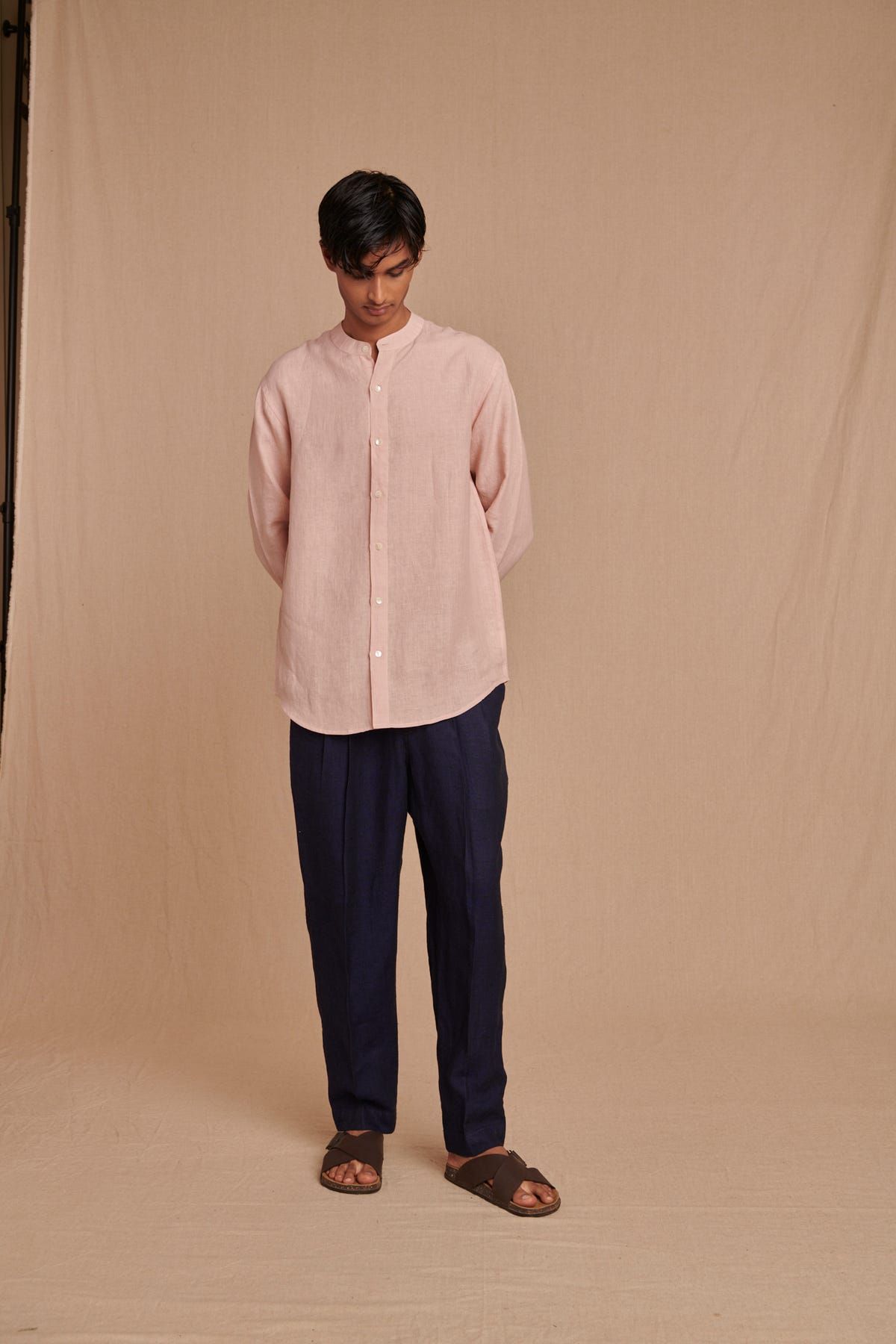 Blush Linen Men's Band Collar Shirt - image 12