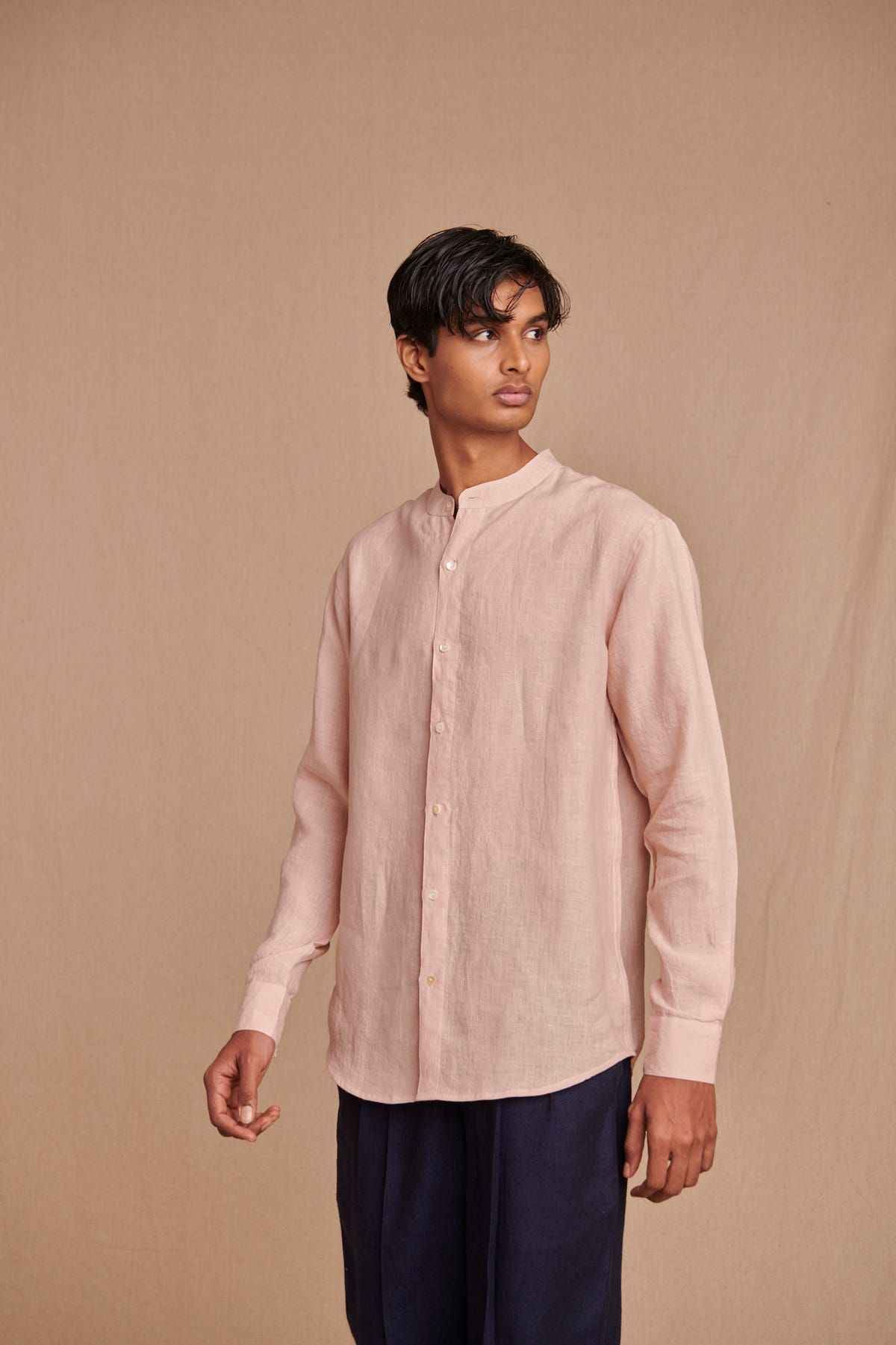 Blush Linen Men's Band Collar Shirt - image 2