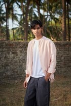 Blush Linen Men's Band Collar Shirt view 3