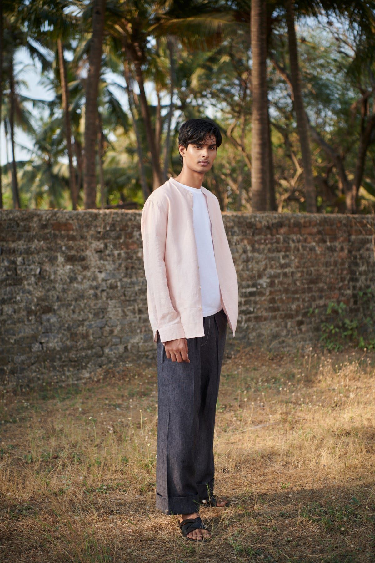 Blush Linen Men's Band Collar Shirt - image 4