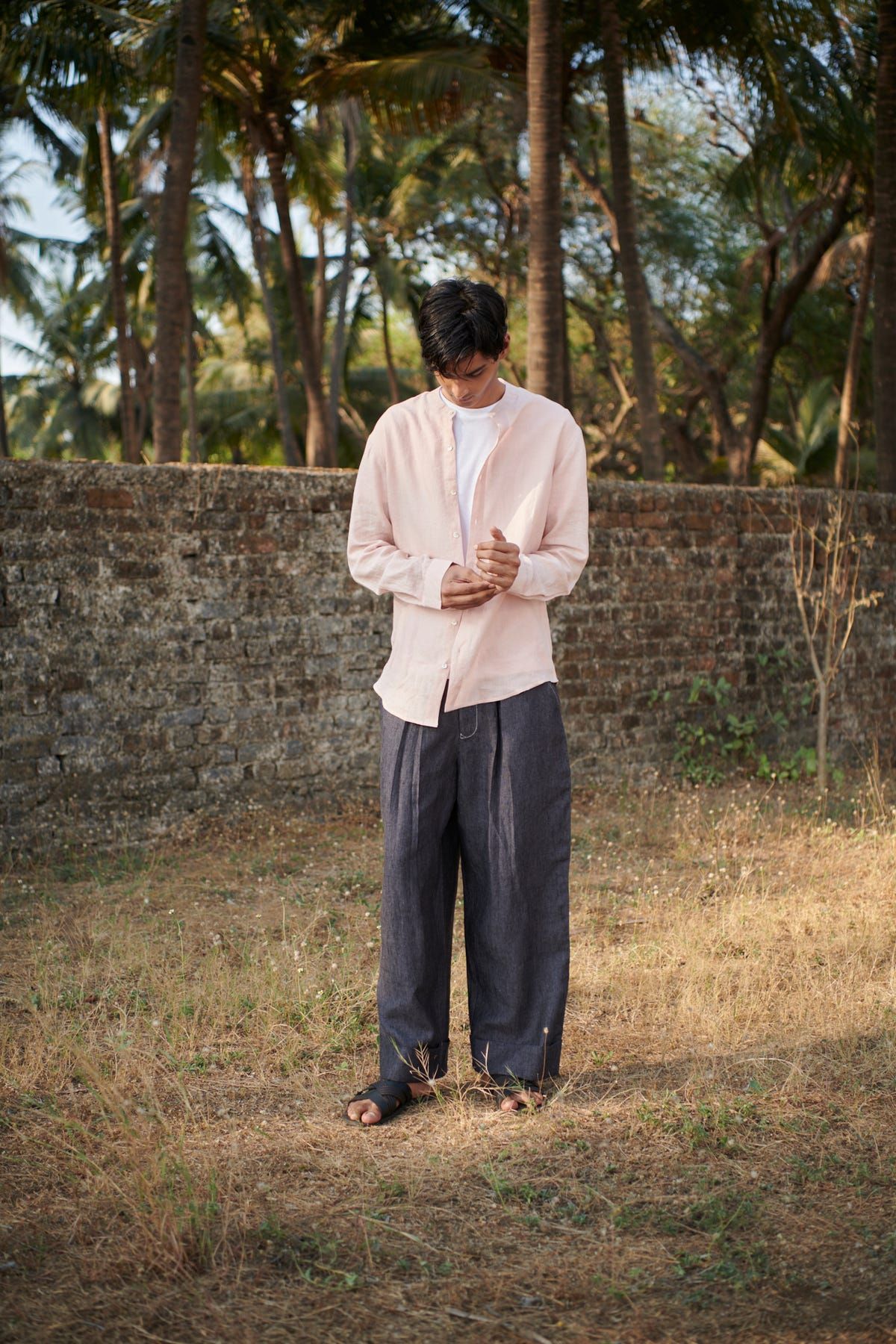 Blush Linen Men's Band Collar Shirt - image 5