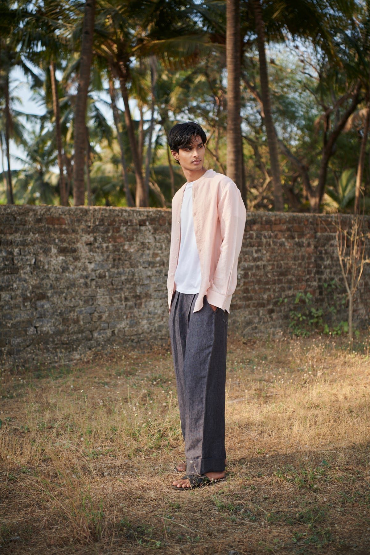 Blush Linen Men's Band Collar Shirt - image 6