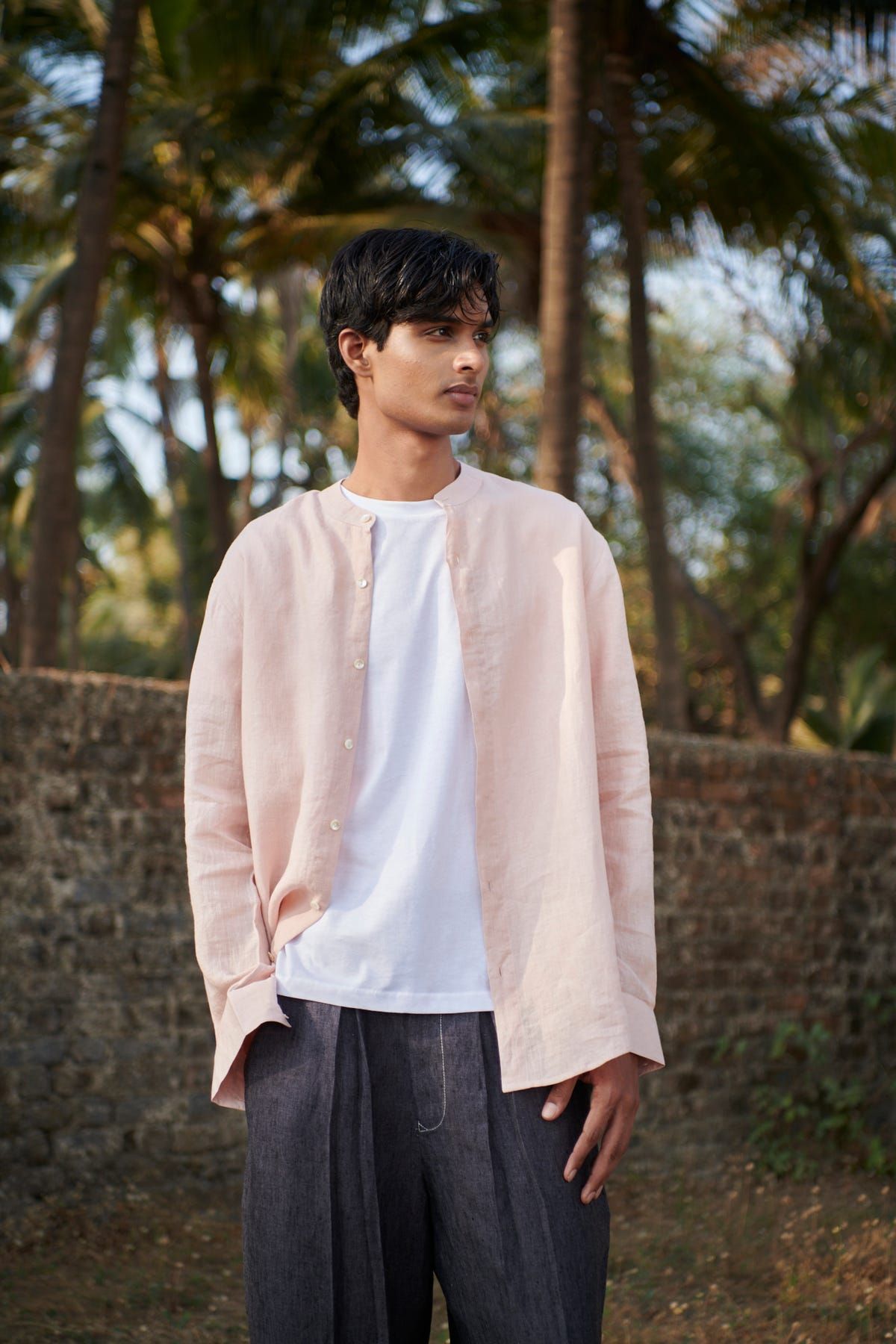 Blush Linen Men's Band Collar Shirt - image 7