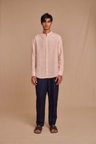 Blush Linen Men's Band Collar Shirt view 8