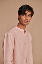 Blush Linen Men's Band Collar Shirt view 9