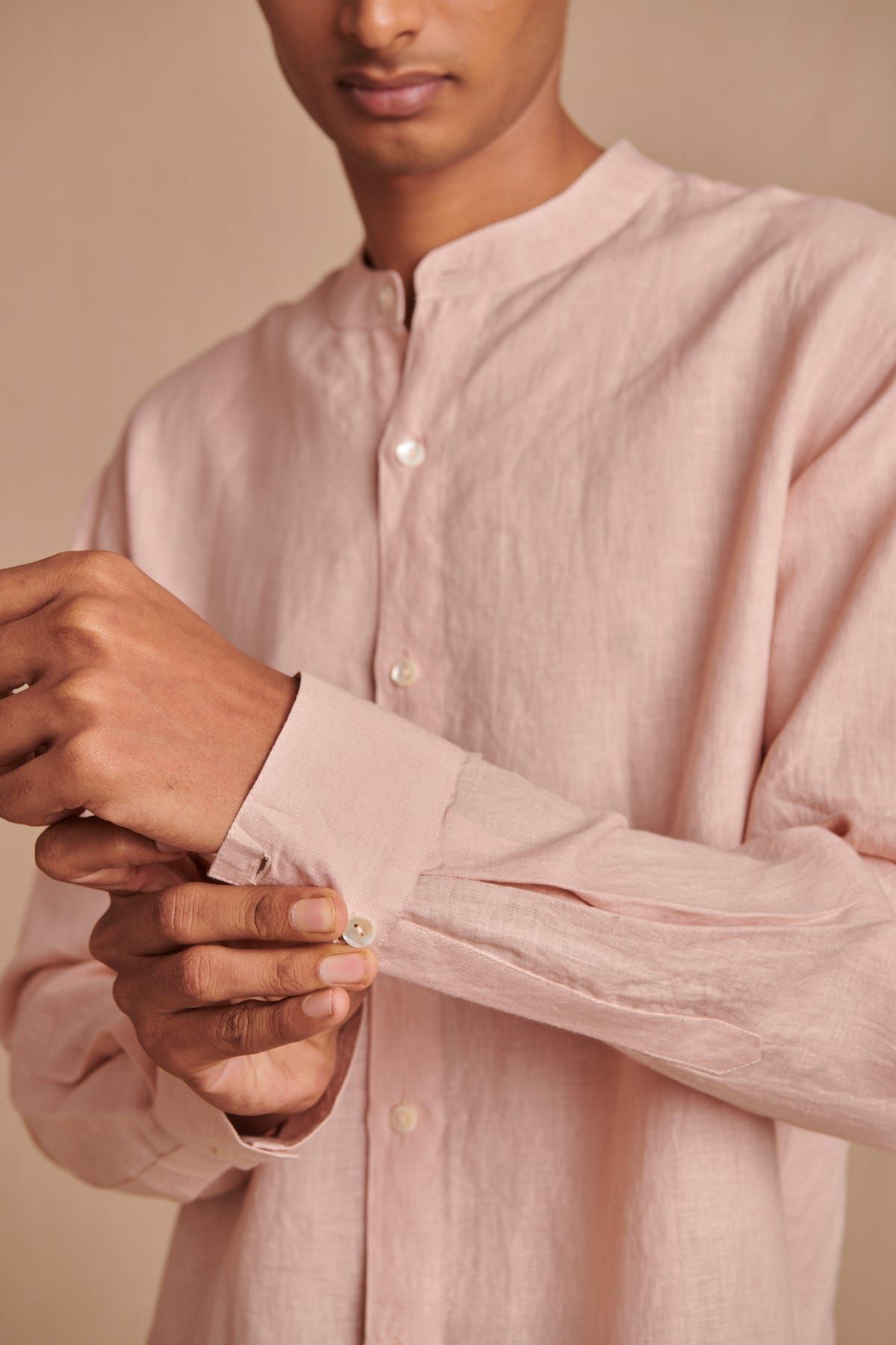 Blush Linen Men's Band Collar Shirt - image 10