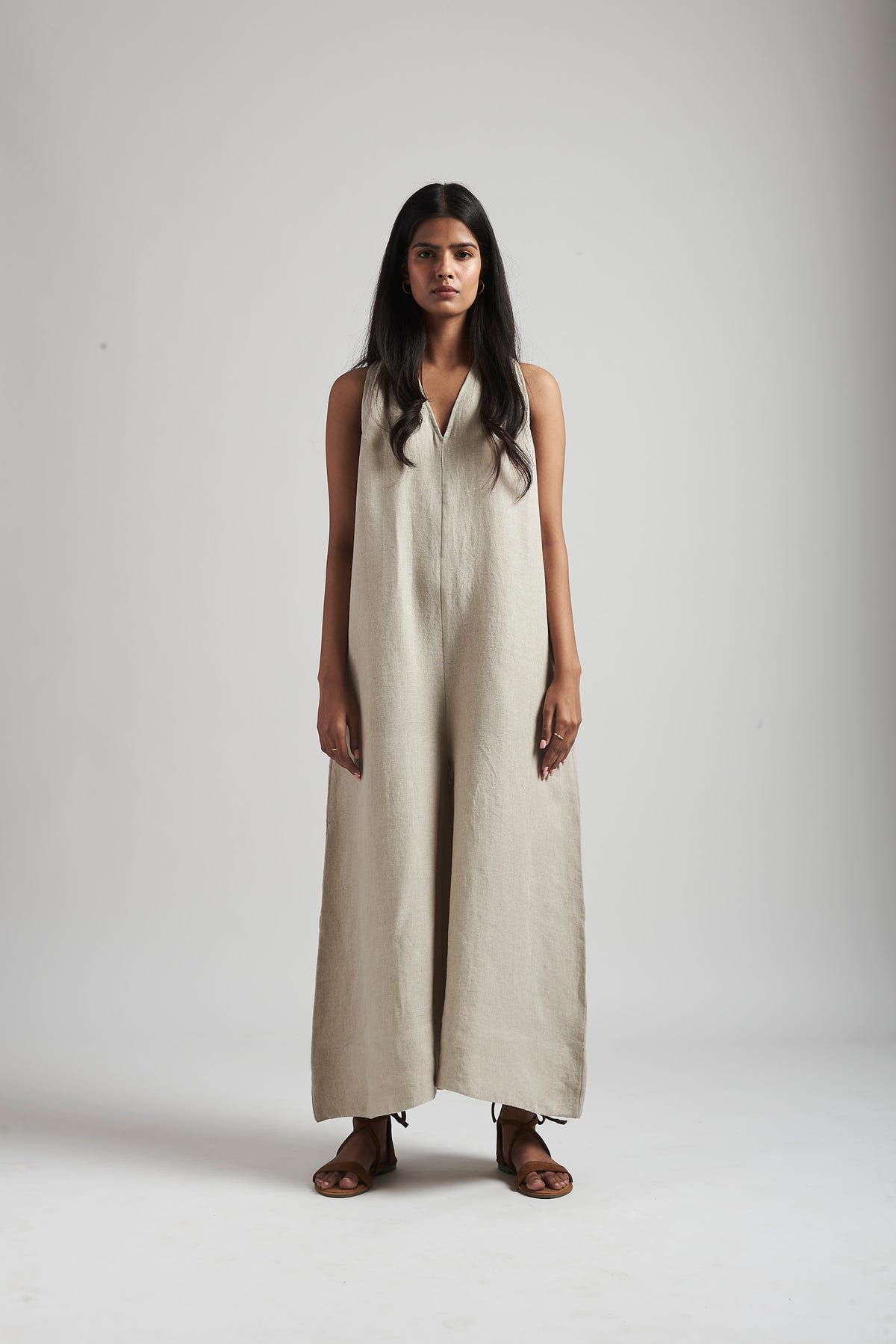 Undyed Linen Flared Jumpsuit - image 1
