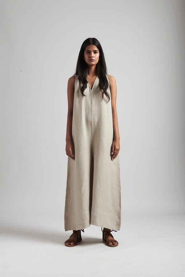 Saphed — Undyed Linen Flared Jumpsuit