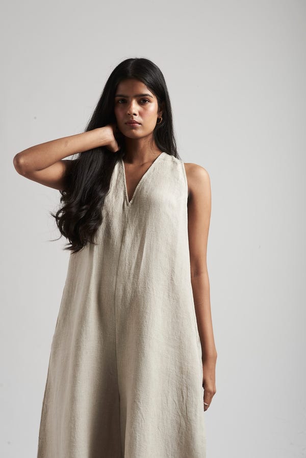 Saphed — Undyed Linen Flared Jumpsuit