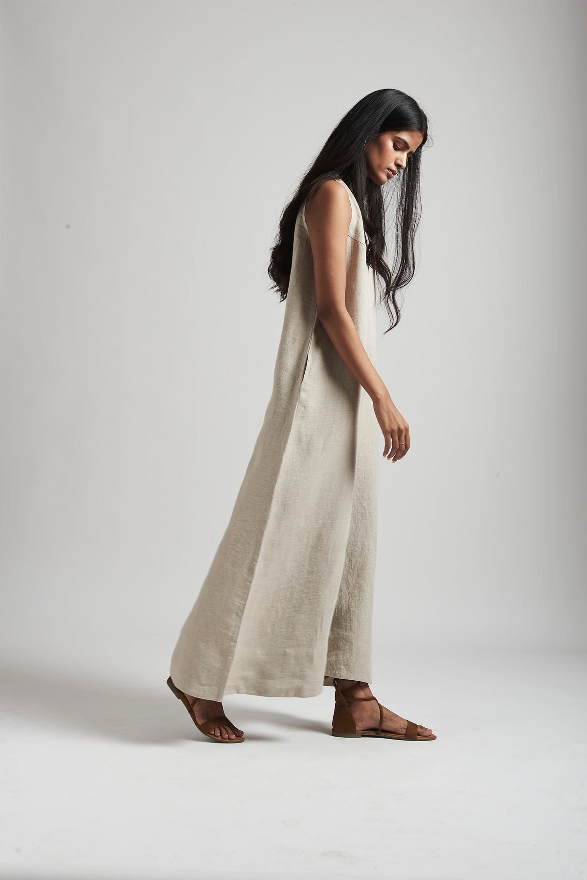 Undyed Linen Flared Jumpsuit - image 3