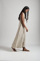 Undyed Linen Flared Jumpsuit view 3