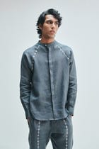 Slate Linen Embroidered Men's Raglan Shirt view 11