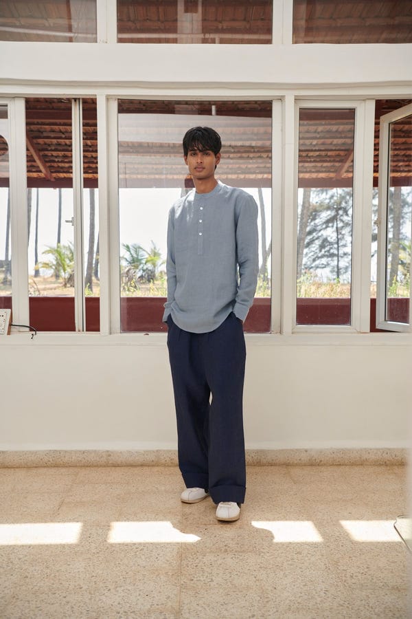 Saphed — Sky Linen Men's Shirt Kurta - Sale