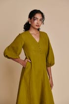 Mehendi Linen Billow Dress view 4
