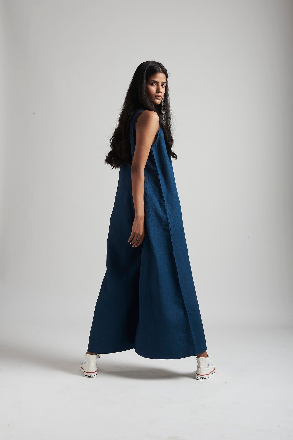 Indigo Linen Flared Jumpsuit - image 3
