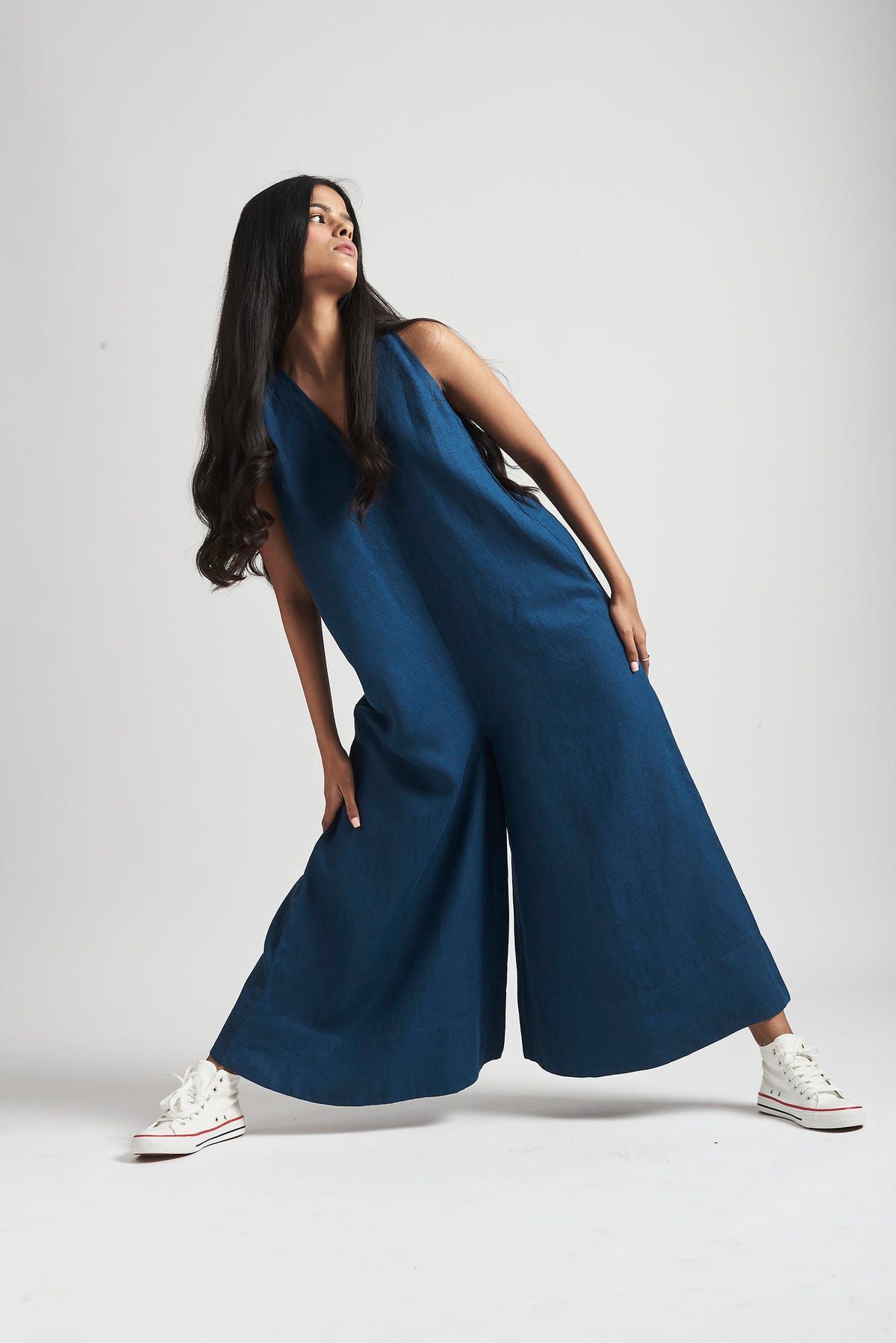 Indigo Linen Flared Jumpsuit - image 8