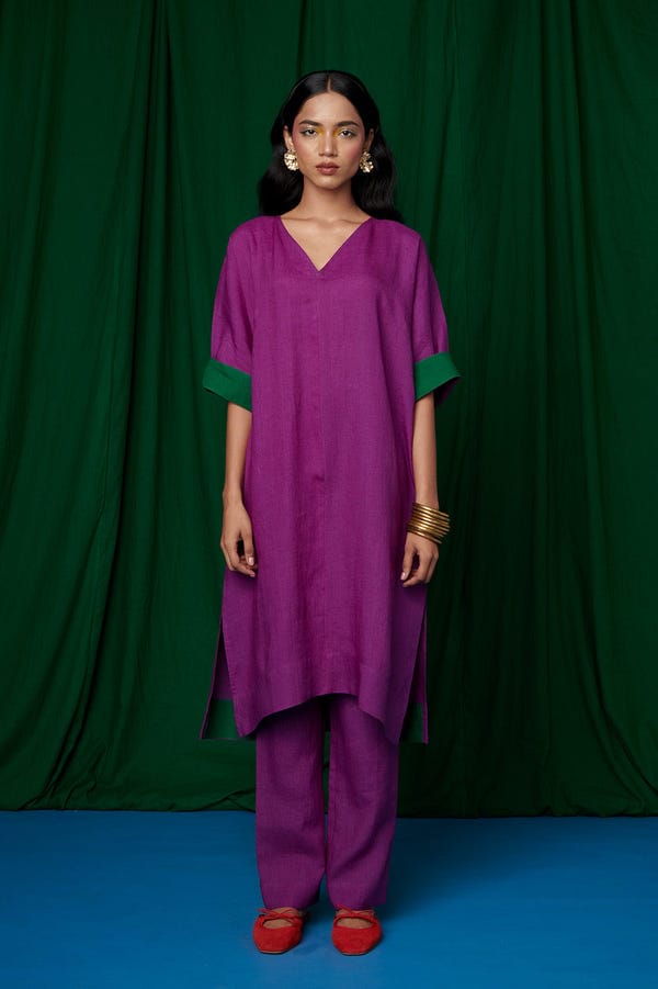 Saphed — Violet Linen Dolman Kurta - Sale