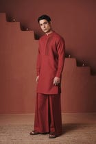Brick Co-Linen Men's Pleated Yoke Kurta Set view 1