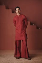 Brick Co-Linen Men's Pleated Yoke Kurta Set view 3