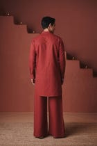Brick Co-Linen Men's Pleated Yoke Kurta Set view 5