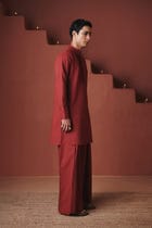 Brick Co-Linen Men's Pleated Yoke Kurta Set view 8