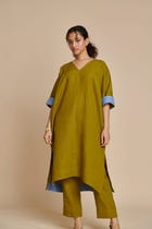 Mehendi Linen Dolman Kurta Set view 2