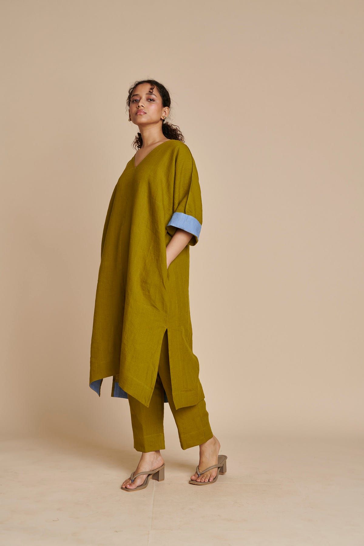 Mehendi Linen Dolman Kurta Set - image 3