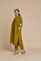Mehendi Linen Dolman Kurta Set view 3