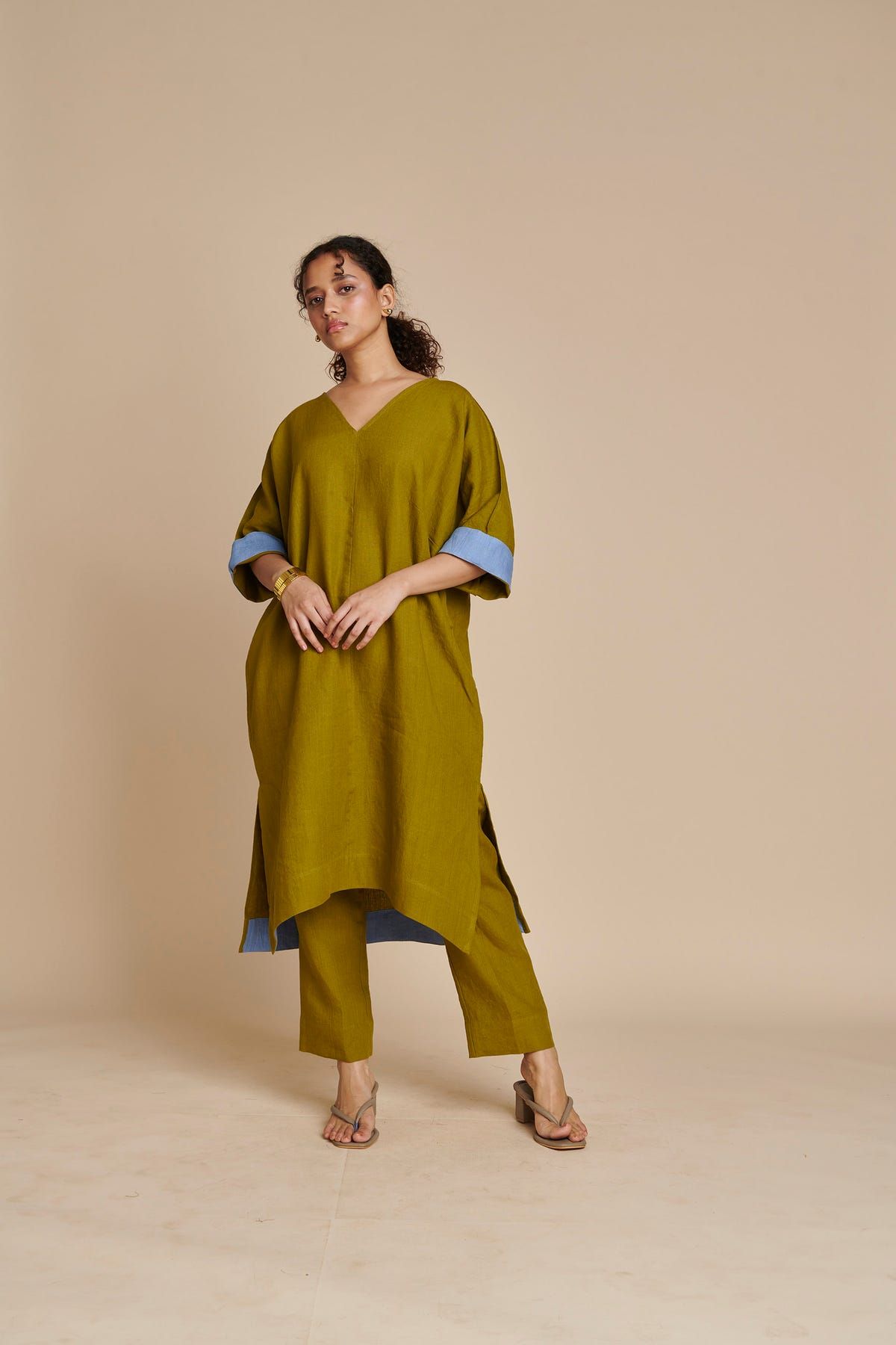 Mehendi Linen Dolman Kurta Set - image 4