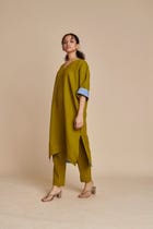 Mehendi Linen Dolman Kurta Set view 8