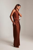 Mocha Co-Linen Wrap Pants - Sale view 3