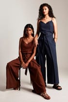 Mocha Co-Linen Wrap Pants - Sale view 5