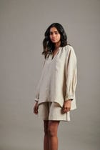 Undyed Linen Billow Shorts Set view 1