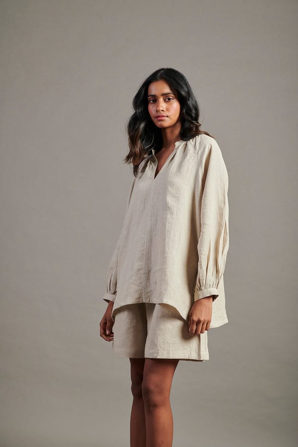 Saphed — Undyed Linen Billow Shorts Set