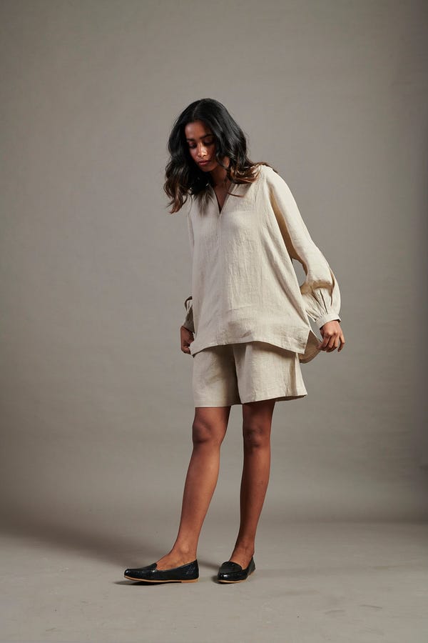 Saphed — Undyed Linen Billow Shorts Set