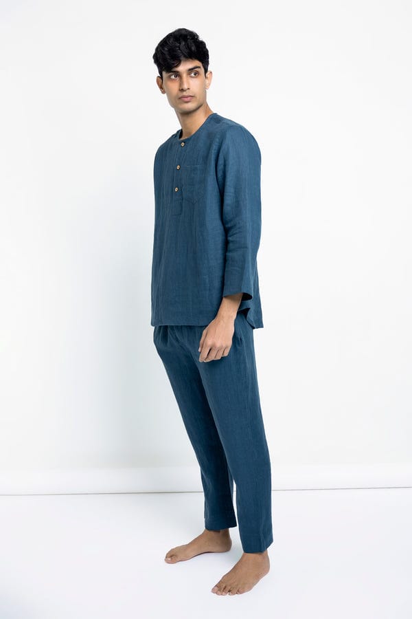 Saphed — Indigo Linen Men's Short Kurta