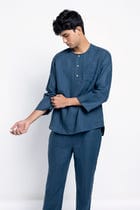 Indigo Linen Men's Short Kurta view 2
