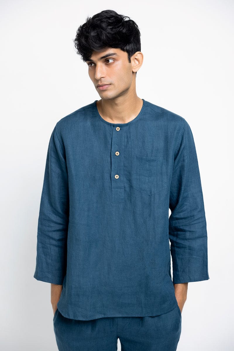 Indigo Linen Men's Short Kurta - image 3