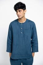 Indigo Linen Men's Short Kurta view 3