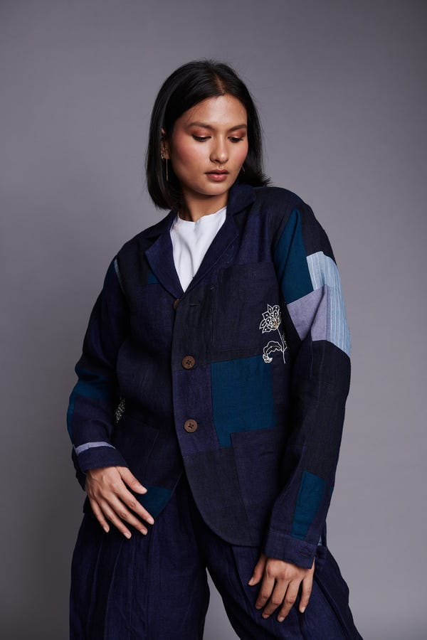 Saphed — Patchwork Linen Embroidered Blazer